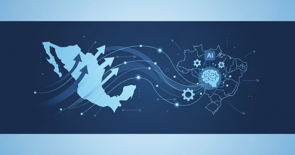 Adopción de inteligencia artificial en Brasil y México, gráfico conceptual de crecimiento tecnológico en América Latina