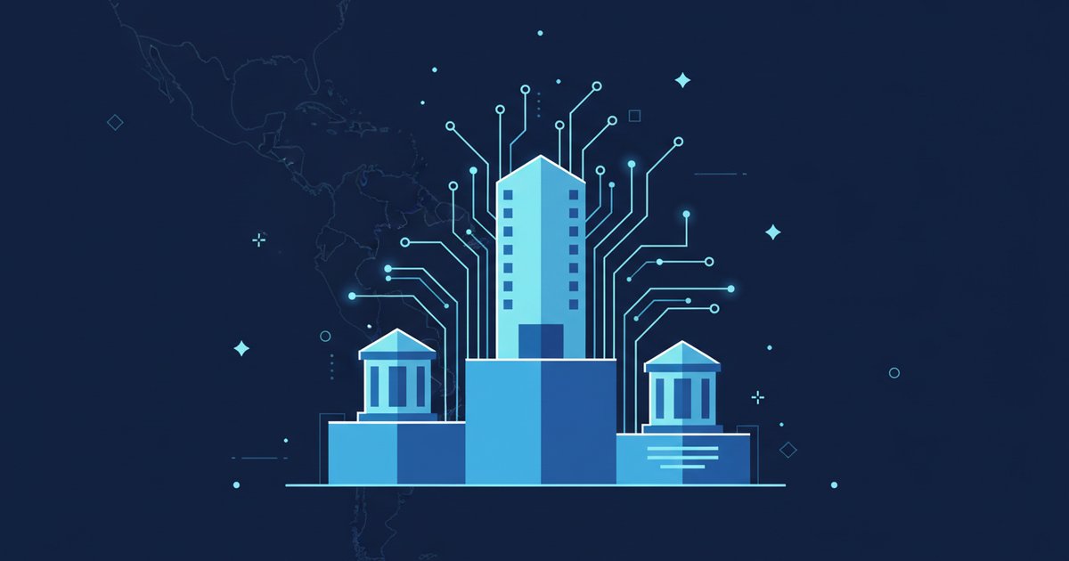 Abstract illustration representing an artificial intelligence ranking among Latin American banks, led by Nubank and Itaú Unibanco