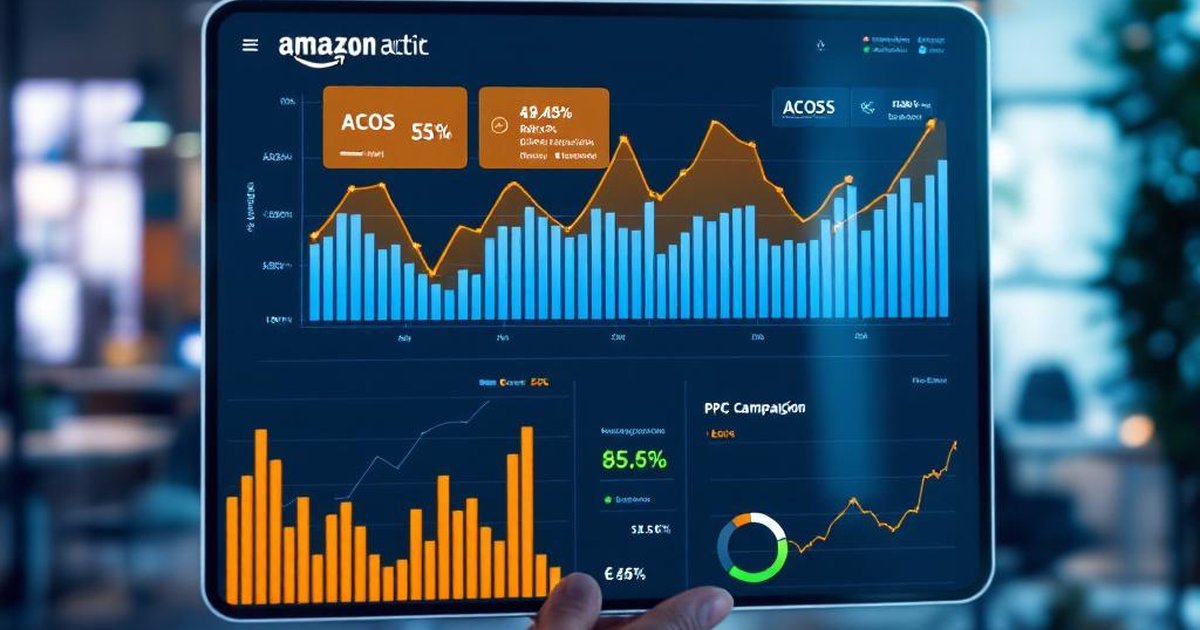 Dashboard de Amazon Advertising mostrando métricas ACOS y campañas PPC optimizadas